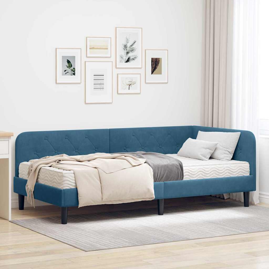 Cornice del letto ad angolo Blu 90 x 200 cm Velluto