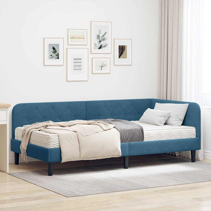 Cornice del letto ad angolo Blu 90 x 200 cm Velluto