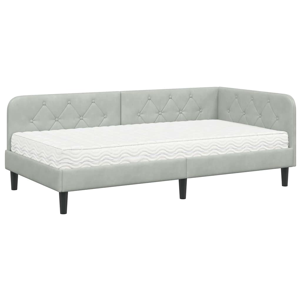 Cornice del letto ad angolo Grigio chiaro 90 x 200 cm Velluto