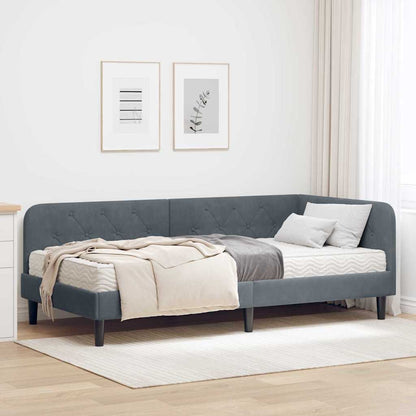 Cornice del letto ad angolo Grigio scuro 90 x 200 cm Velluto