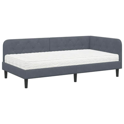 Cornice del letto ad angolo Grigio scuro 90 x 200 cm Velluto