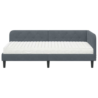 Cornice del letto ad angolo Grigio scuro 90 x 200 cm Velluto