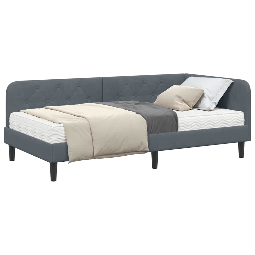 Cornice del letto ad angolo Grigio scuro 90 x 200 cm Velluto