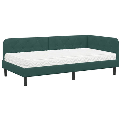 Cornice del letto ad angolo Verde Scuro 90 x 200 cm Velluto