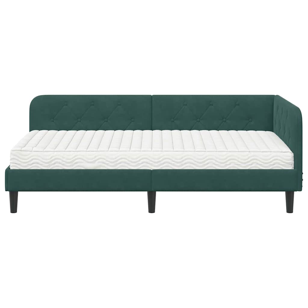 Cornice del letto ad angolo Verde Scuro 90 x 200 cm Velluto