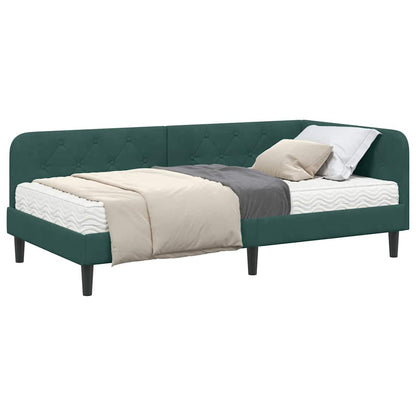 Cornice del letto ad angolo Verde Scuro 90 x 200 cm Velluto