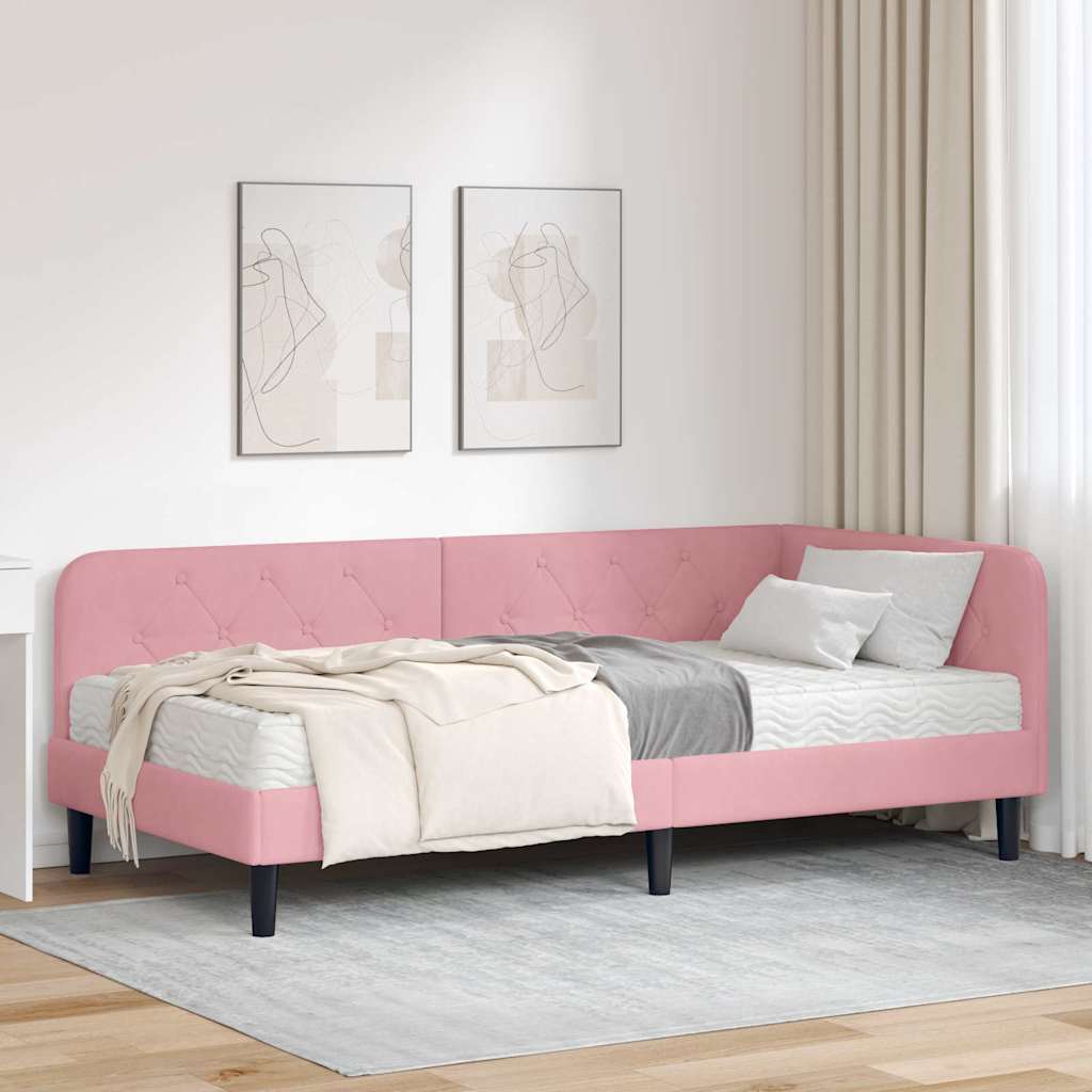 Cornice del letto ad angolo Rosa 90 x 200 cm Velluto