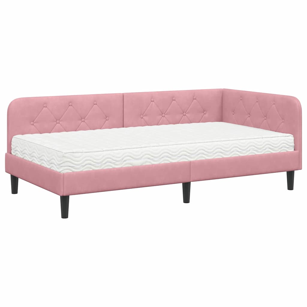 Cornice del letto ad angolo Rosa 90 x 200 cm Velluto