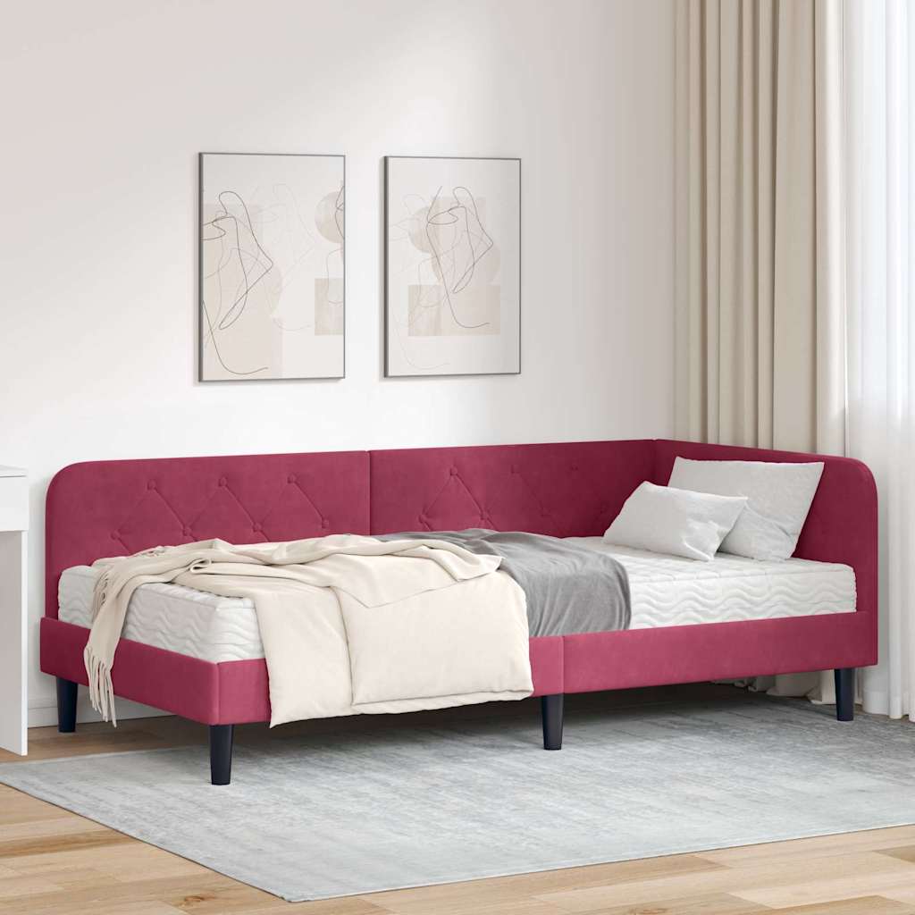 Cornice del letto ad angolo Rosso Vino 90 x 200 cm Velluto
