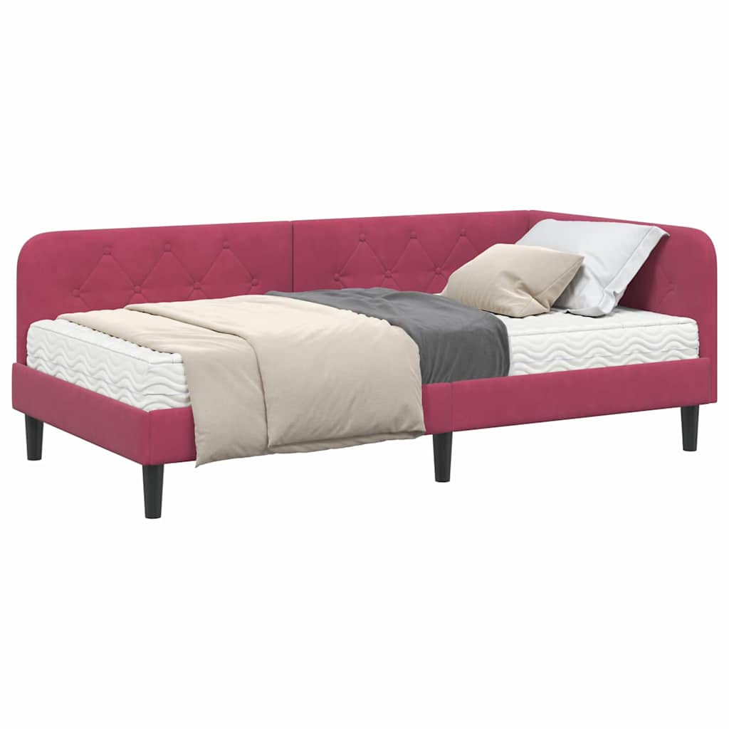 Cornice del letto ad angolo Rosso Vino 90 x 200 cm Velluto