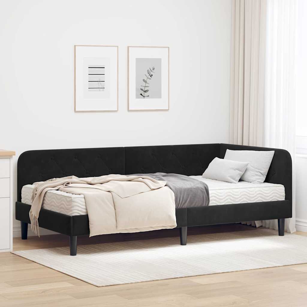 Cornice del letto ad angolo Nero 90 x 200 cm Velluto