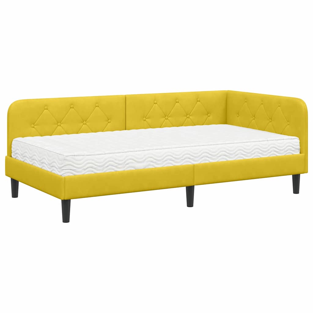 Cornice del letto ad angolo Giallo 90 x 200 cm Velluto