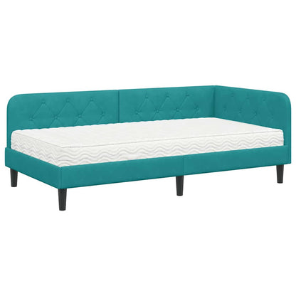 Cornice del letto ad angolo Turchese 90 x 200 cm Velluto