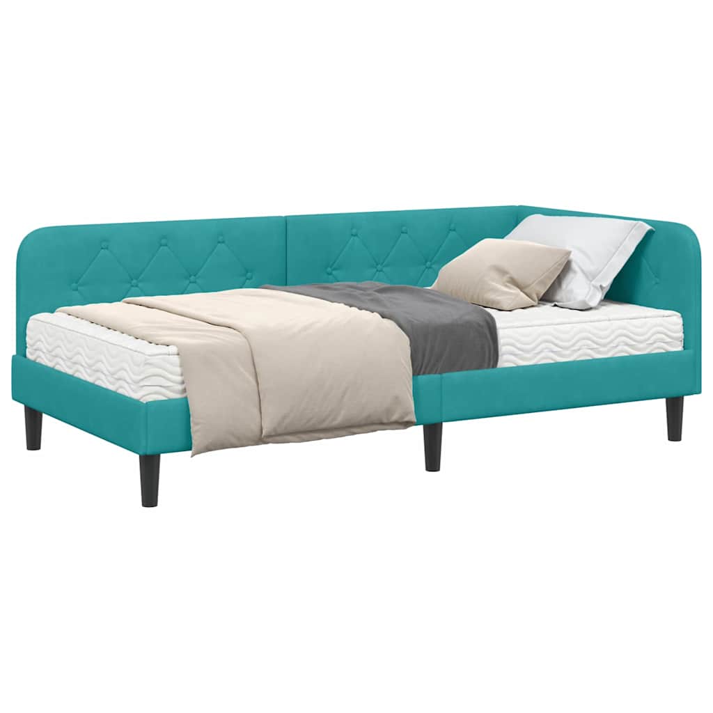 Cornice del letto ad angolo Turchese 90 x 200 cm Velluto