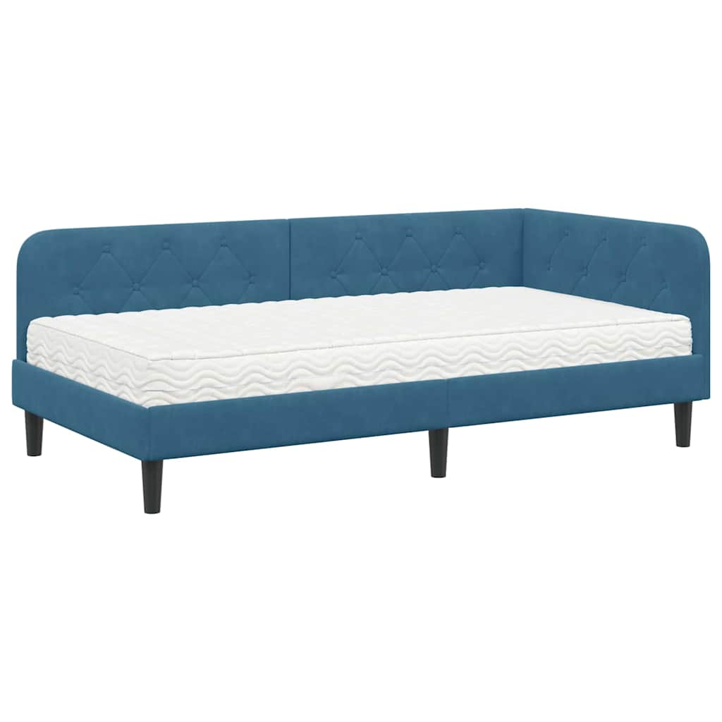 Cornice del letto ad angolo Blu 100 x 200 cm Velluto