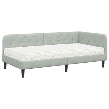 Cornice del letto ad angolo Grigio chiaro 100 x 200 cm Velluto