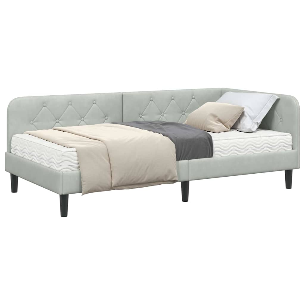 Cornice del letto ad angolo Grigio chiaro 100 x 200 cm Velluto