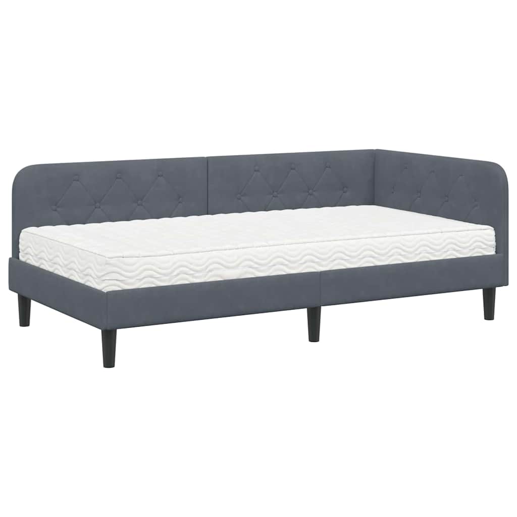 Cornice del letto ad angolo Grigio scuro 100 x 200 cm Velluto