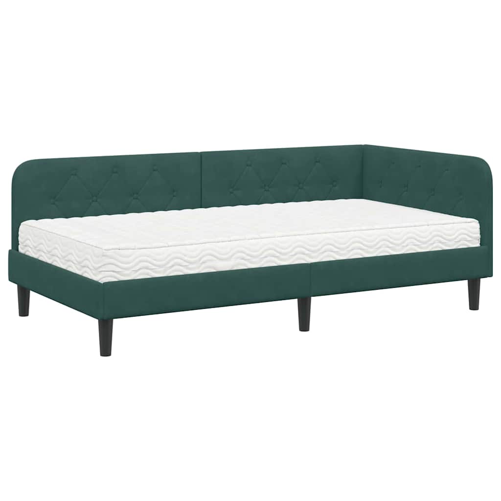 Cornice del letto ad angolo Verde Scuro 100 x 200 cm Velluto
