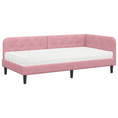 Cornice del letto ad angolo Rosa 100 x 200 cm Velluto