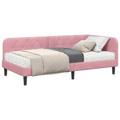 Cornice del letto ad angolo Rosa 100 x 200 cm Velluto