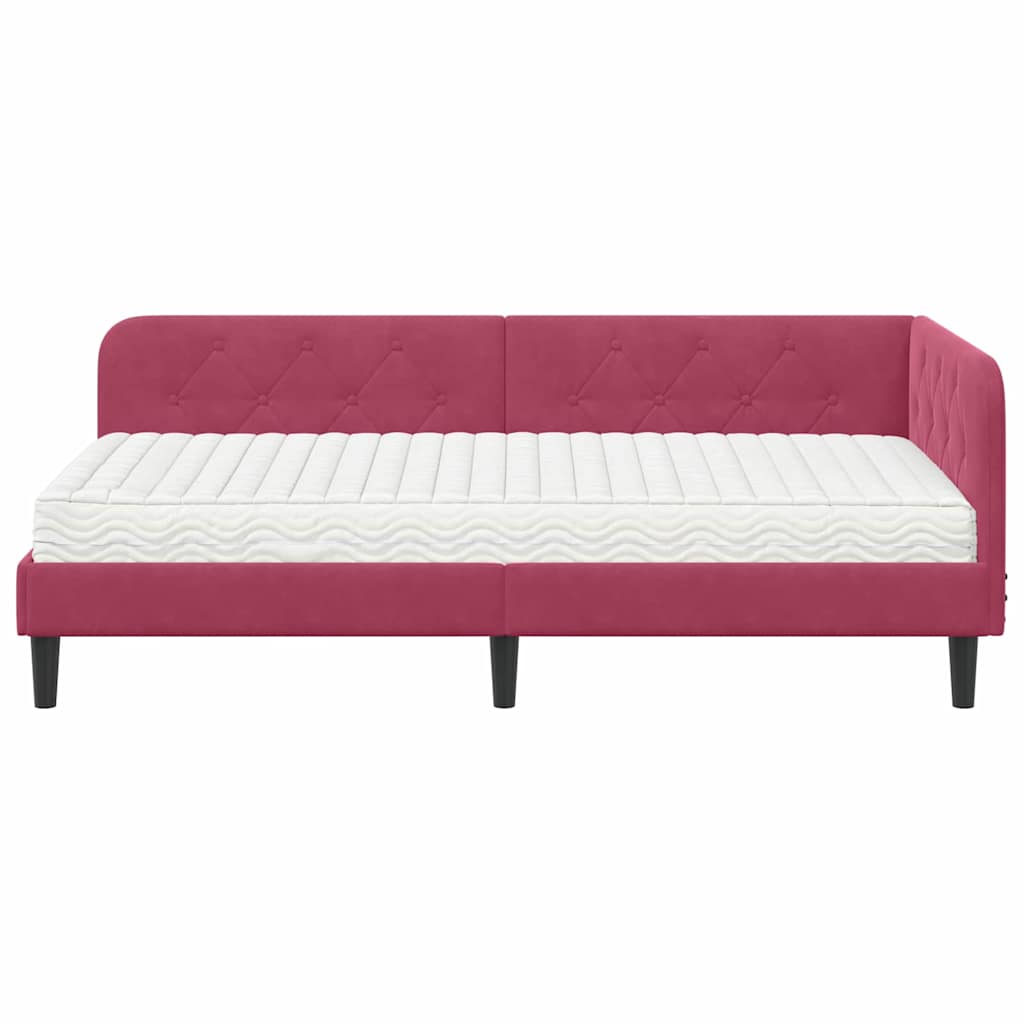 Cornice del letto ad angolo Rosso Vino 100 x 200 cm Velluto