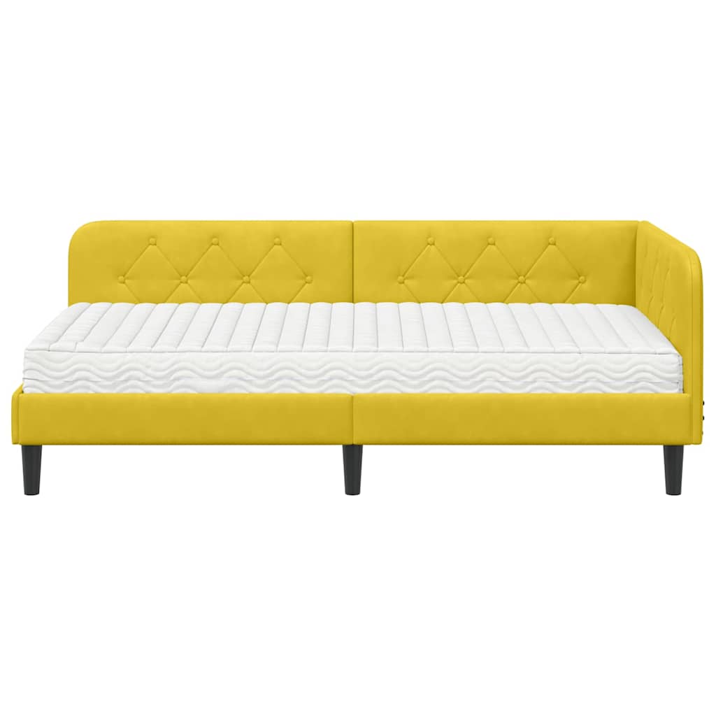 Cornice del letto ad angolo Giallo 100 x 200 cm Velluto
