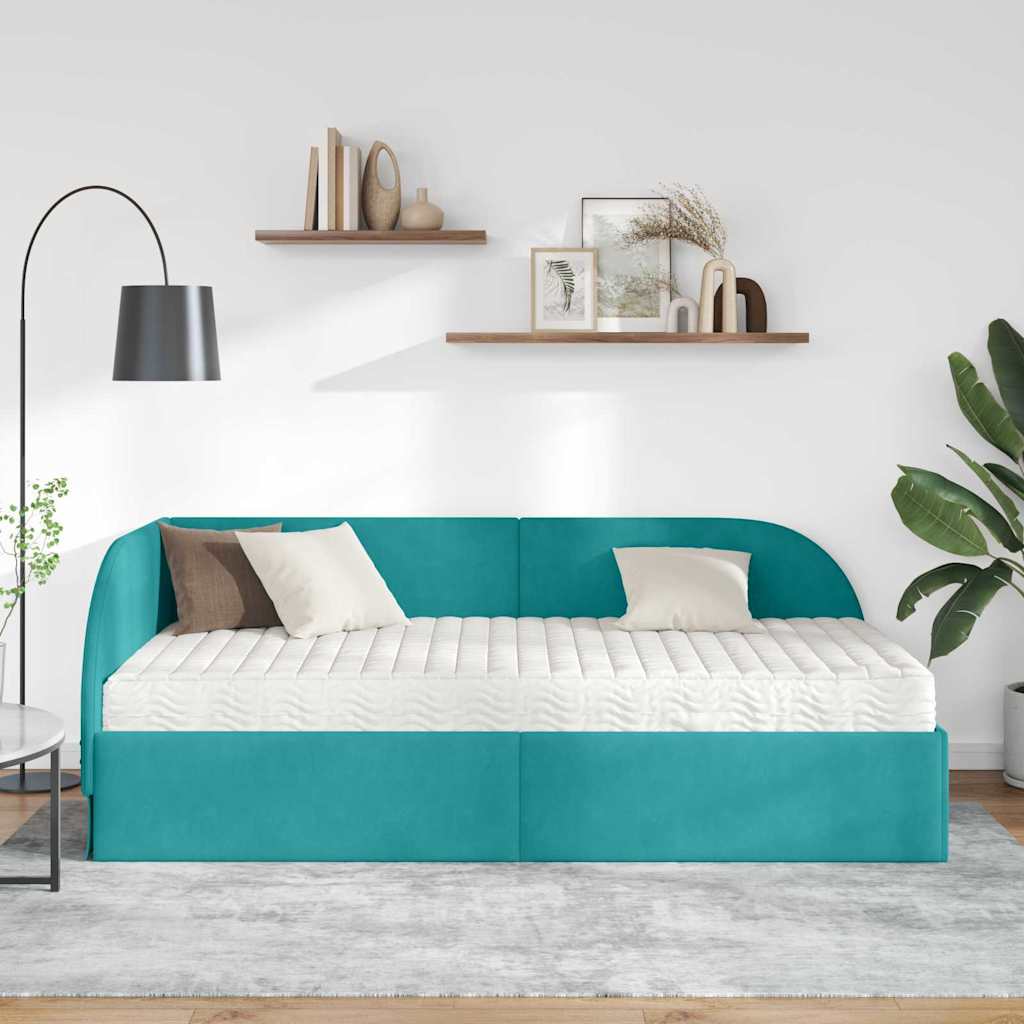 Struttura Letto Angolare con Materasso 2 pcs Turchese Velluto