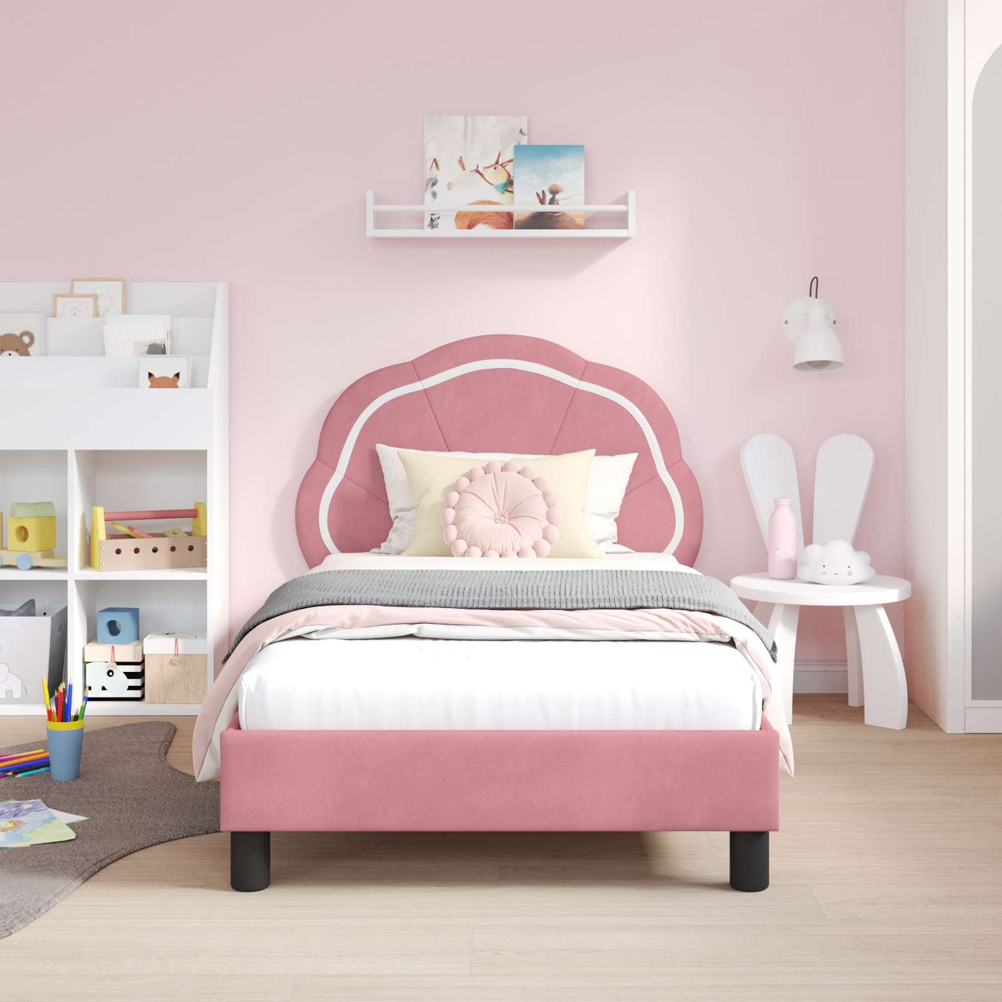 Struttura letto bambini con testata Rosa 80 x 160 cm Velluto