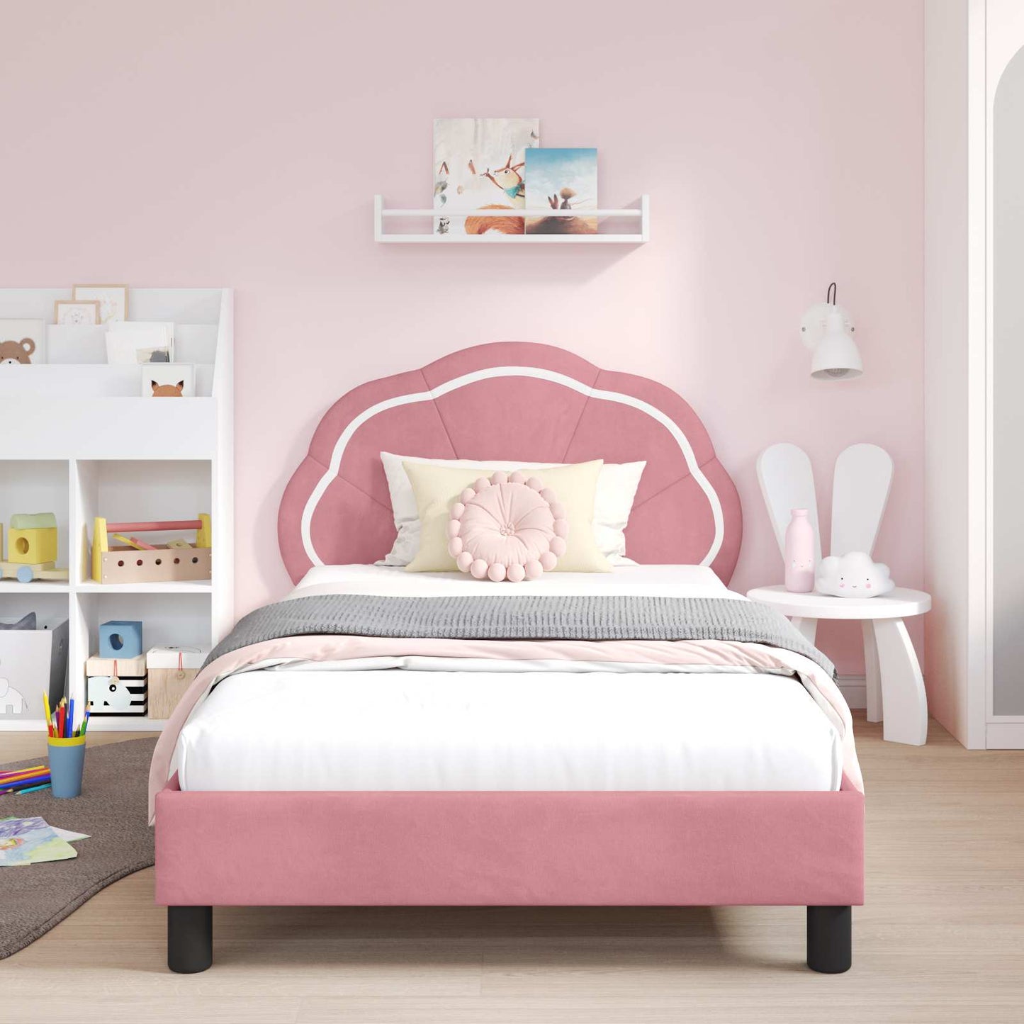 Struttura letto bambini con testata Rosa 90 x 200 cm Velluto