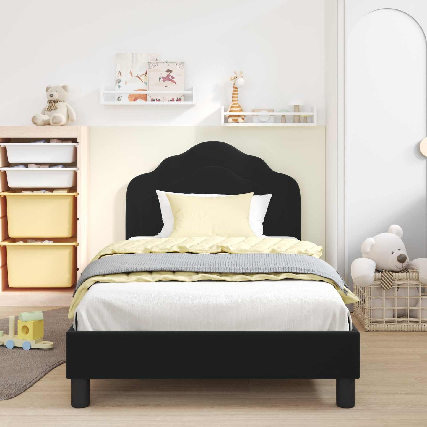 Struttura letto bambini con testata Nero 90 x 190 cm Velluto