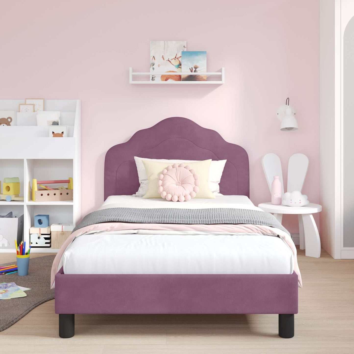 Struttura letto bambini con testata Viola 90 x 190 cm Velluto