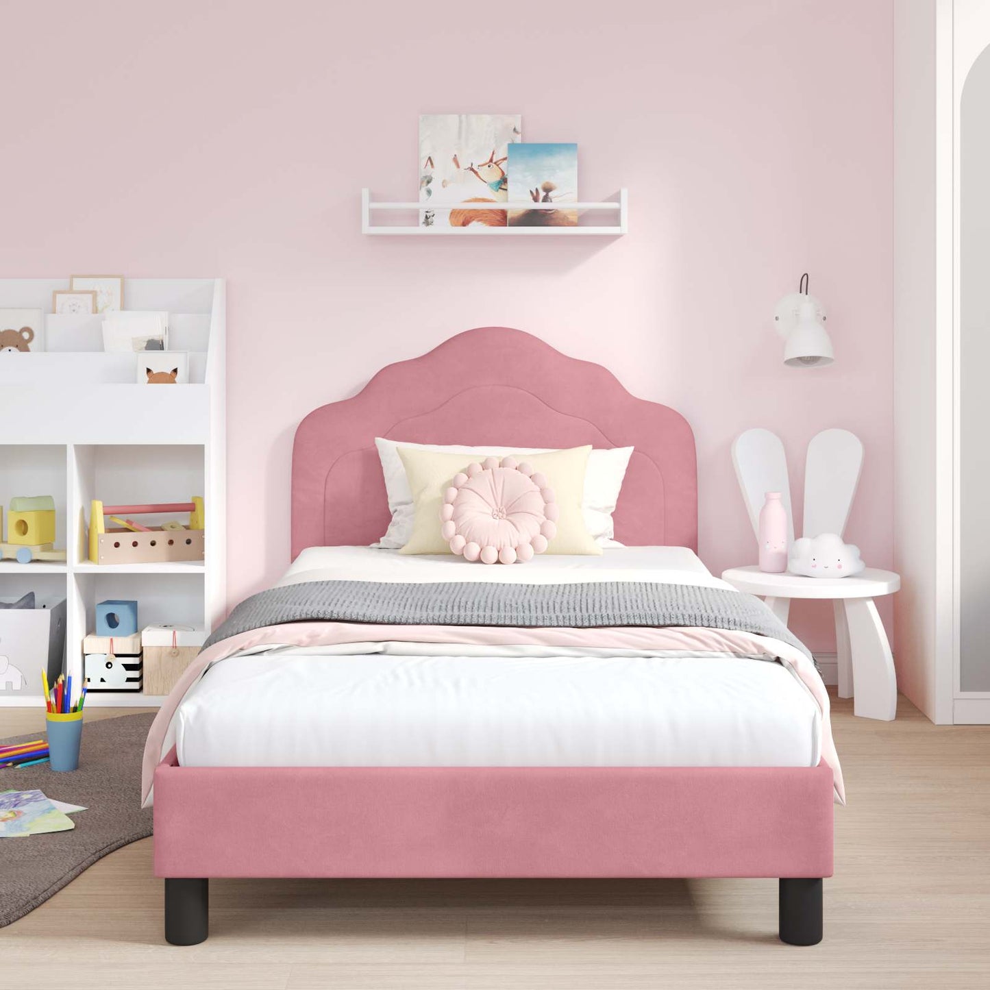 Struttura letto bambini con testata Rosa 90 x 200 cm Velluto