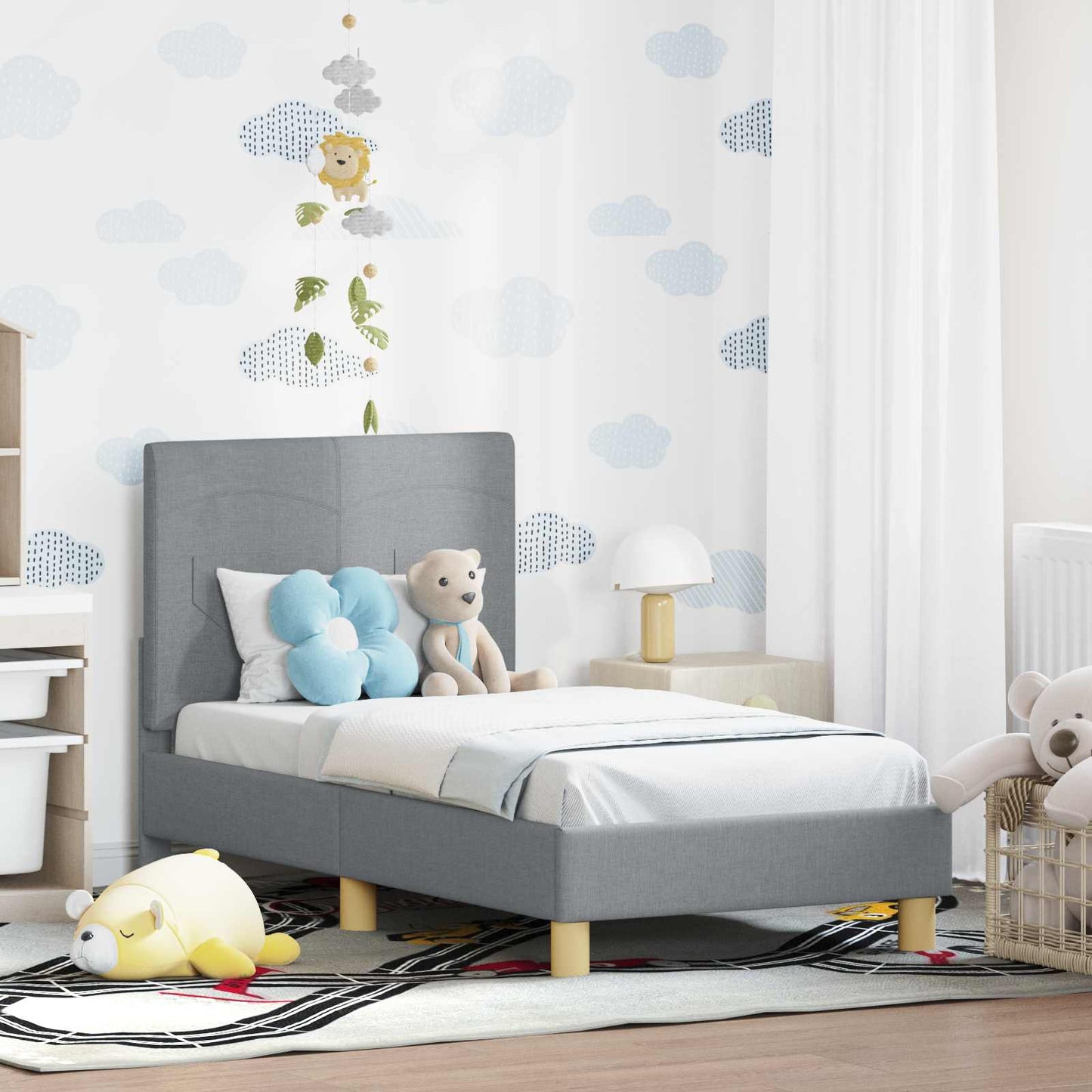Struttura letto per bambini con testata Grigio chiaro Tessuto