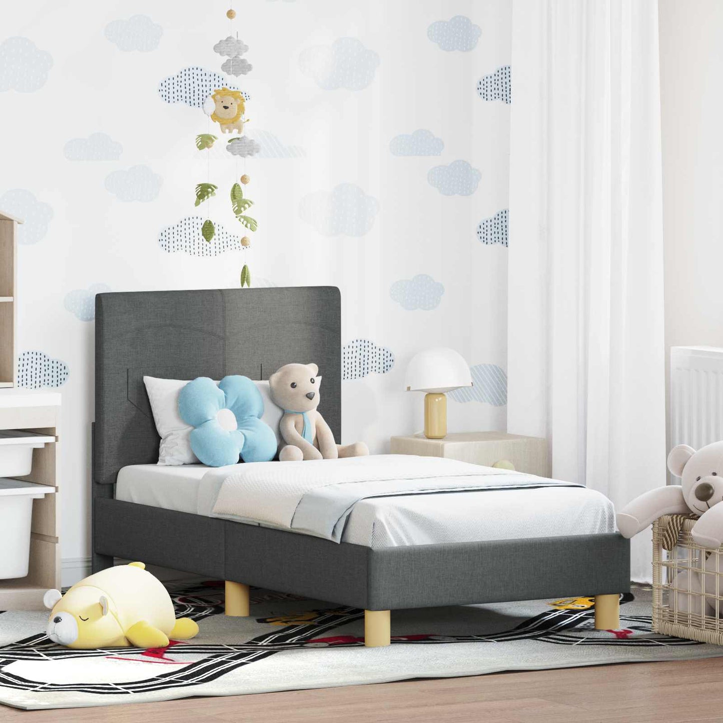Struttura letto per bambini con testata Grigio scuro Tessuto