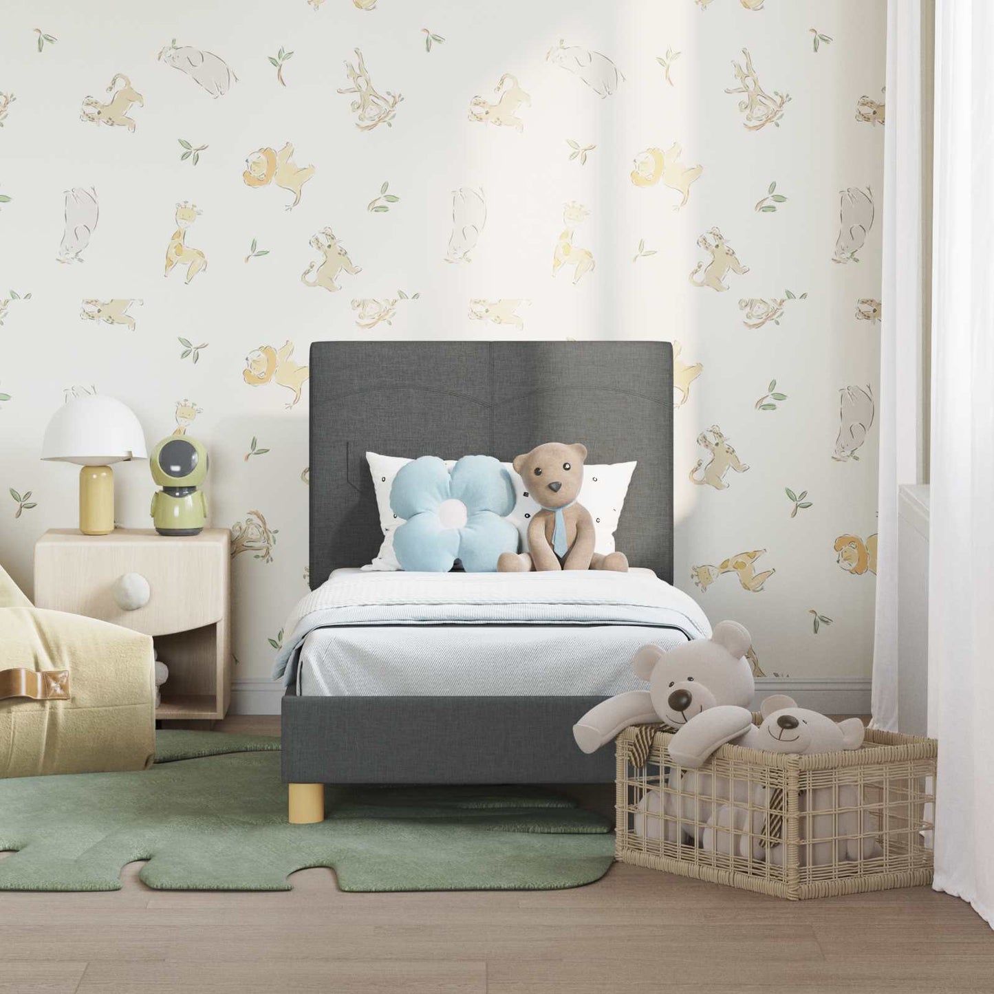 Struttura letto per bambini con testata Grigio scuro Tessuto