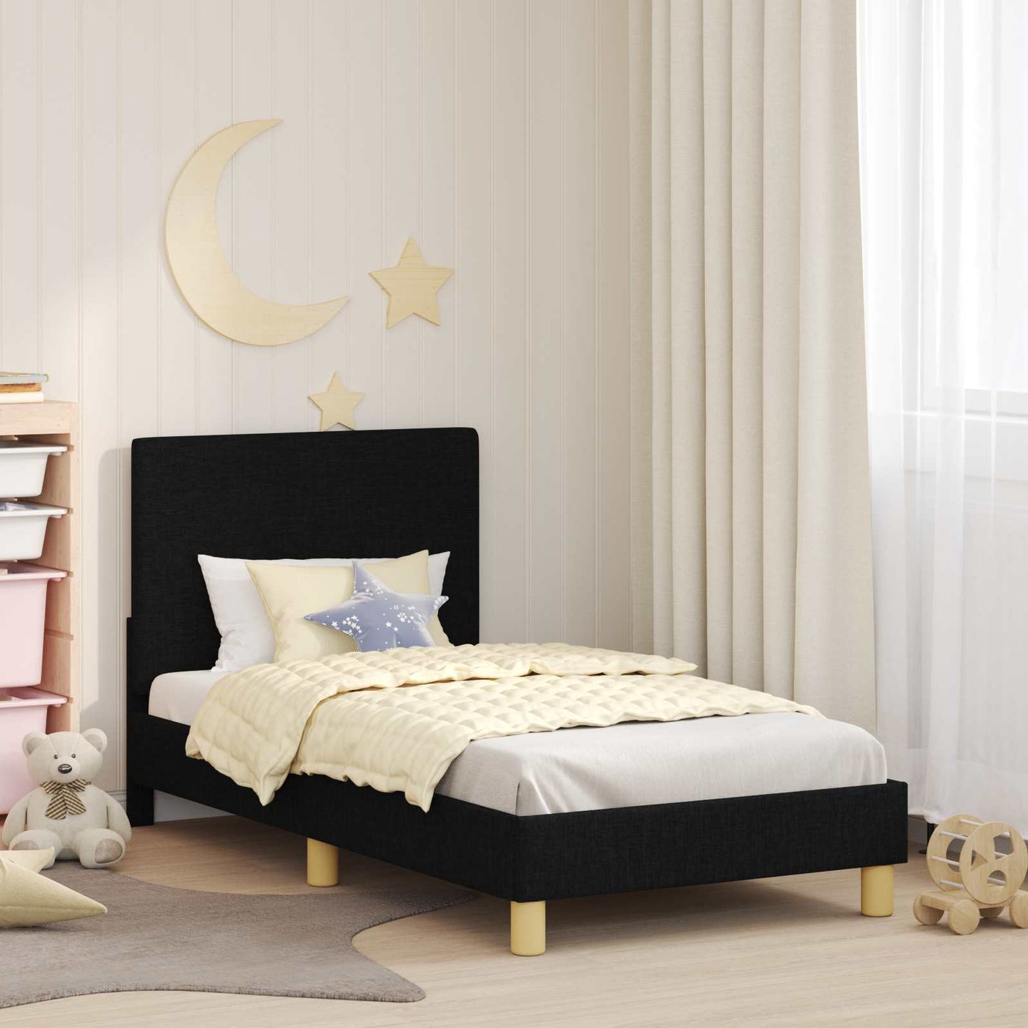 Struttura letto bambini con testata Nero 80 x 160 cm Tessuto