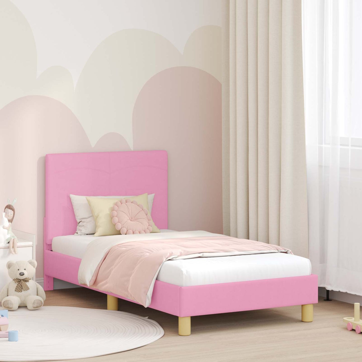 Struttura letto bambini con testata Rosa 80 x 160 cm Tessuto