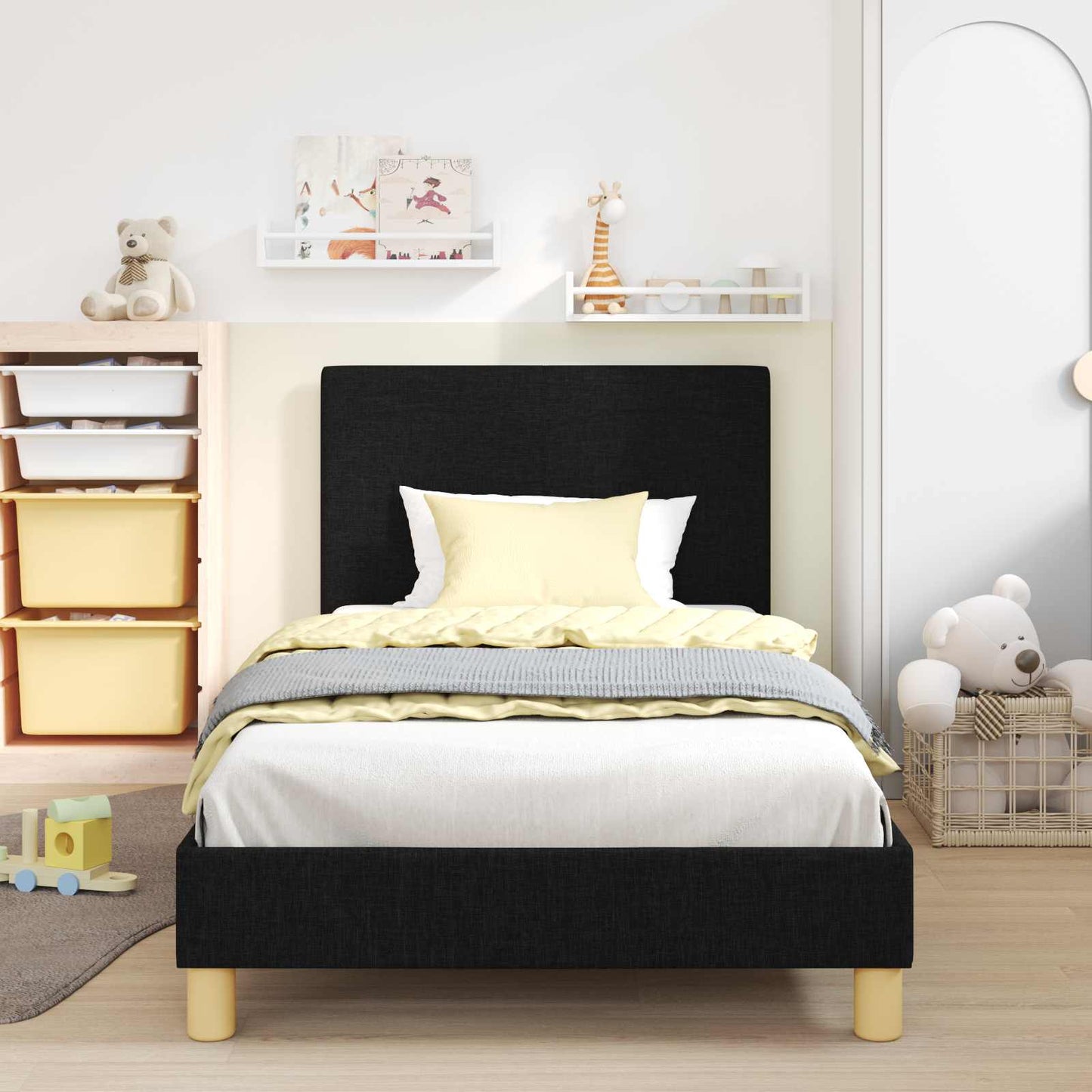 Struttura letto bambini con testata Nero 90 x 190 cm Tessuto