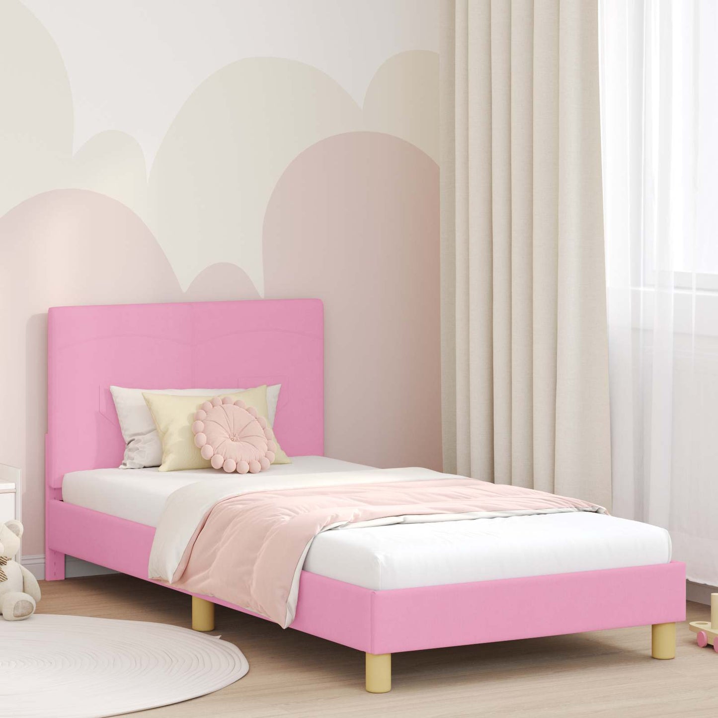 Struttura letto bambini con testata Rosa 90 x 200 cm Tessuto