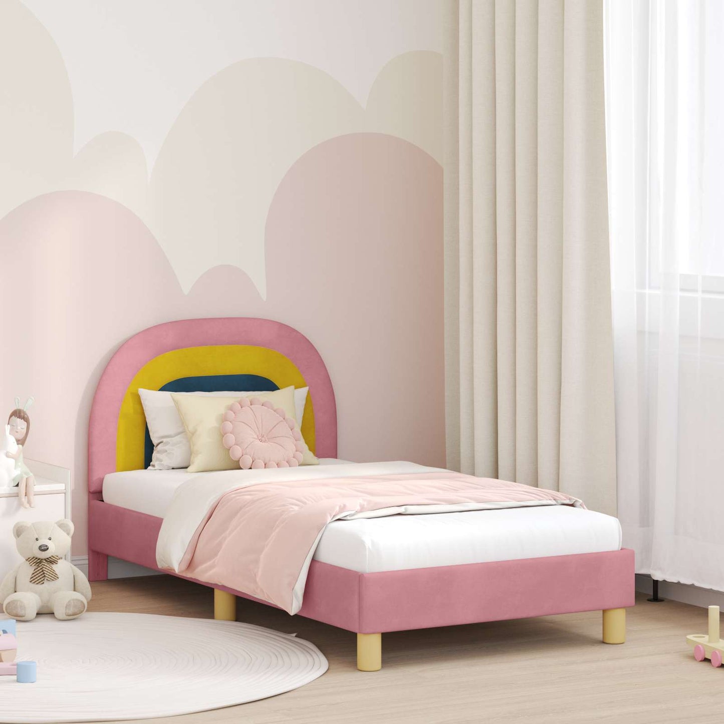 Struttura letto bambini con testata Rosa 80 x 160 cm Velluto