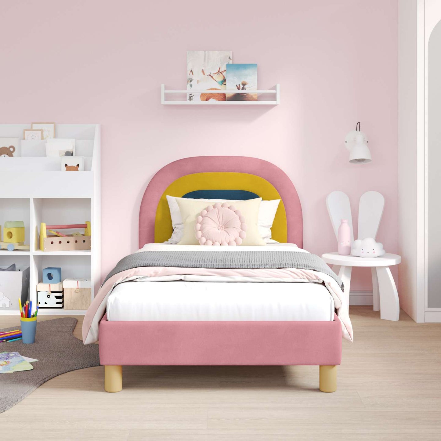 Struttura letto bambini con testata Rosa 80 x 160 cm Velluto