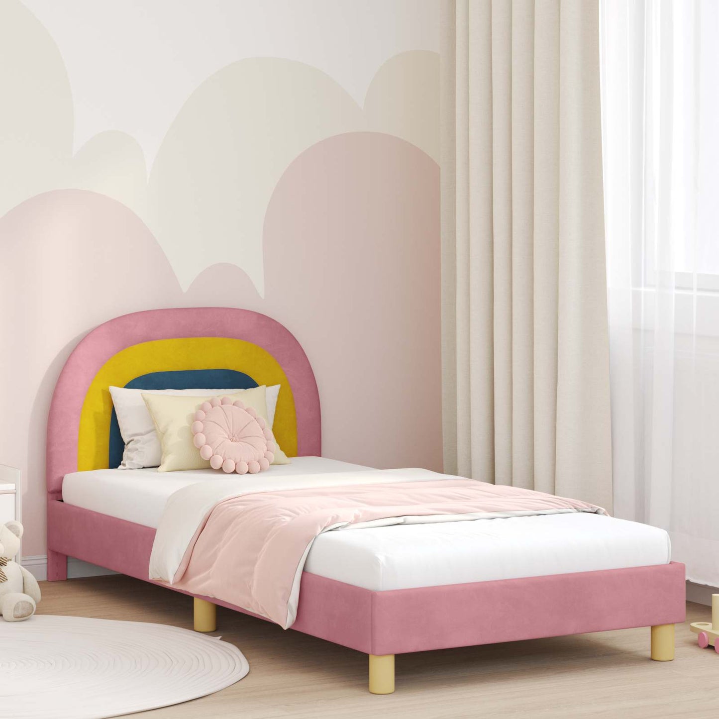 Struttura letto bambini con testata Rosa 90 x 190 cm Velluto