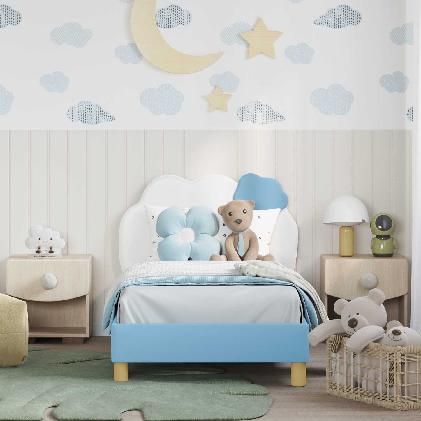 Struttura letto bambini con testata Blu 80 x 160 cm PU