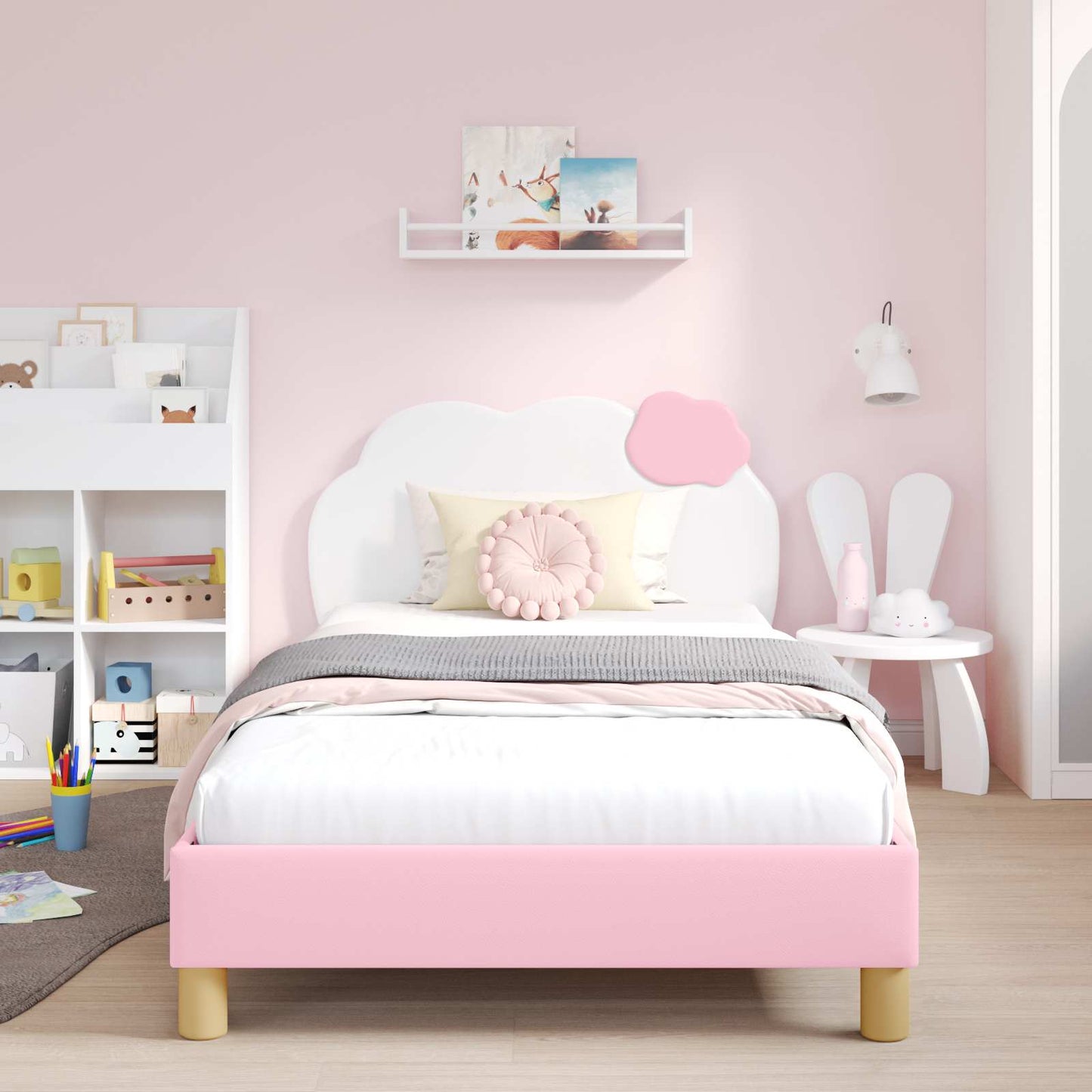 Struttura letto bambini con testata Rosa 90 x 190 cm PU