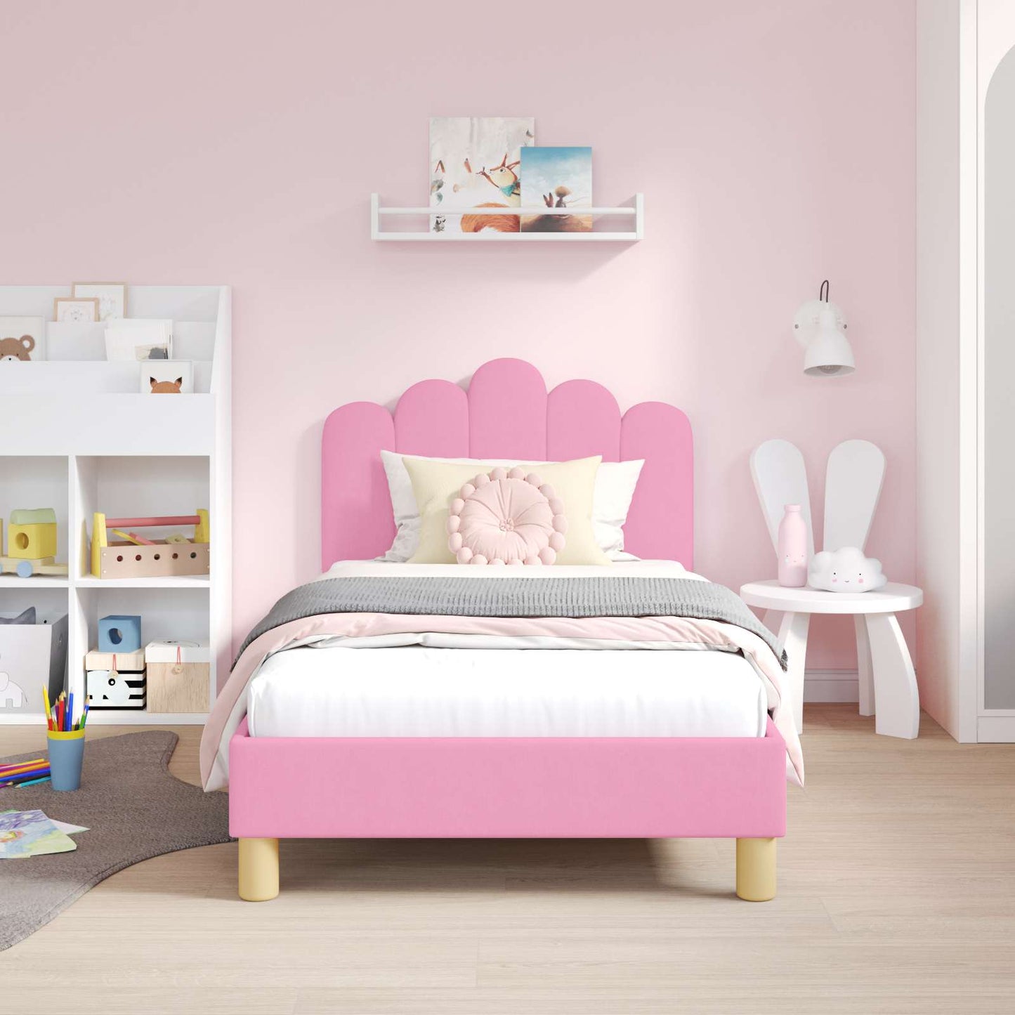 Struttura letto bambini con testata Rosa 80 x 160 cm Tessuto
