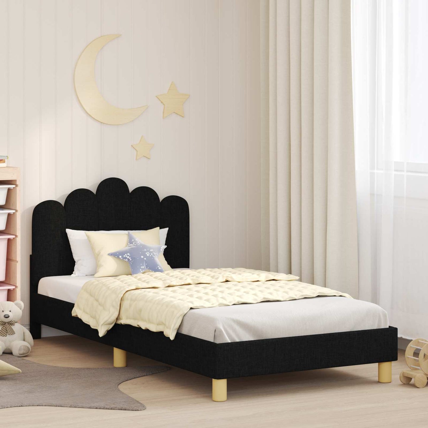 Struttura letto bambini con testata Nero 90 x 190 cm Tessuto