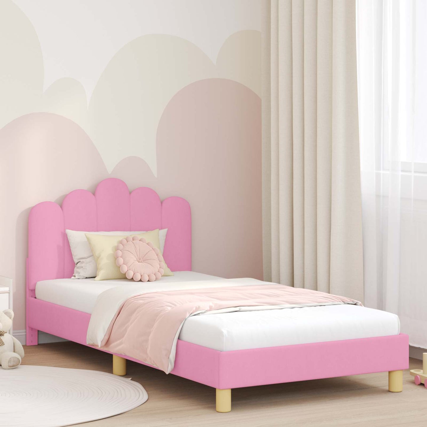 Struttura letto bambini con testata Rosa 90 x 190 cm Tessuto