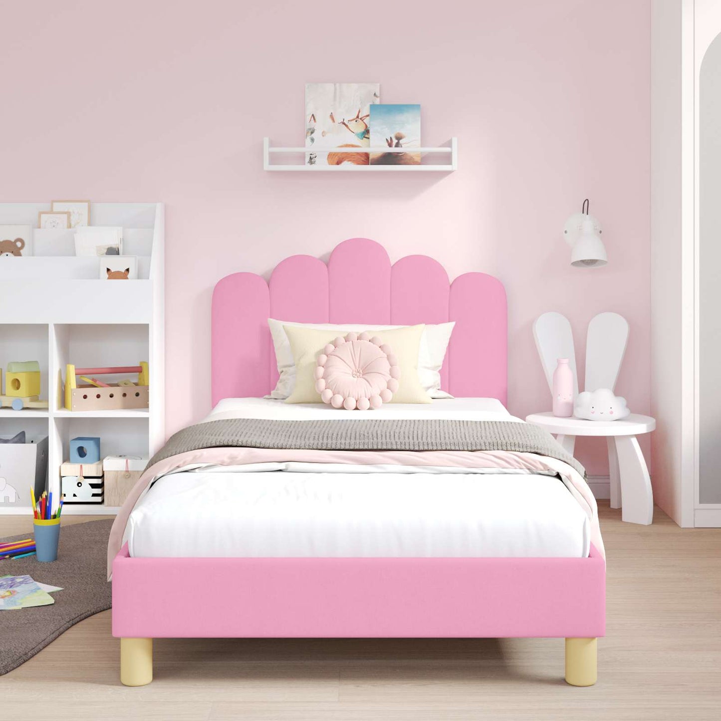 Struttura letto bambini con testata Rosa 90 x 190 cm Tessuto