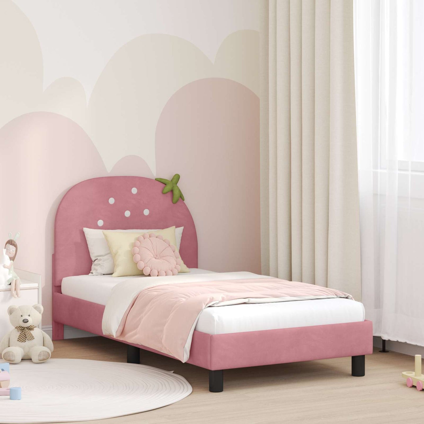 Struttura letto bambini con testata Rosa 80 x 160 cm Velluto